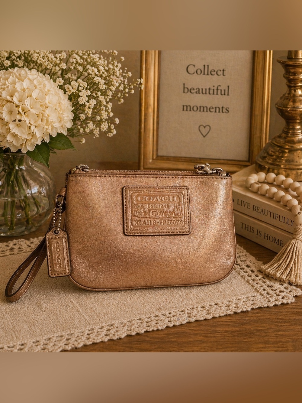 Poppy Coach Shimmering Bronze Wristlet